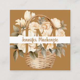 Tarjeta De Visita Cuadrada Boho Beige Gold Floral