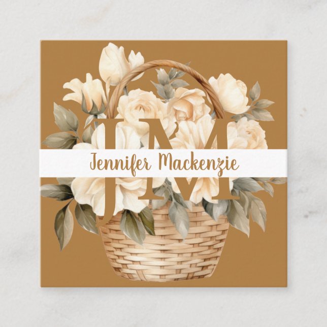 Tarjeta De Visita Cuadrada Boho Beige Gold Floral (Anverso)