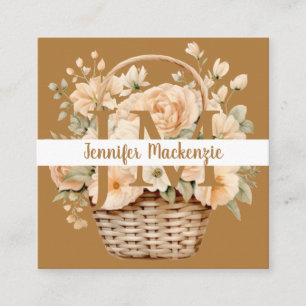 Tarjeta De Visita Cuadrada Boho Beige Gold Floral