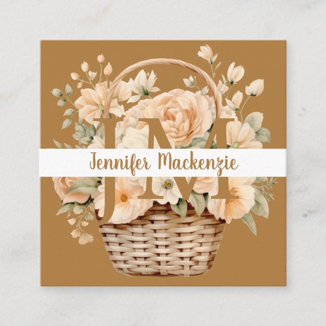 Tarjeta De Visita Cuadrada Boho Beige Gold Floral (Anverso)