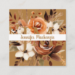 Tarjeta De Visita Cuadrada Boho Beige Gold Floral