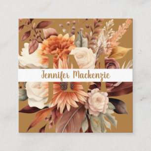 Tarjeta De Visita Cuadrada Boho Beige Gold Floral