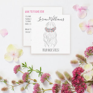 Tarjeta De Visita Cuadrada Boho Boda Hair Hairdresser Floral Romantic