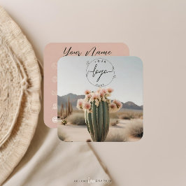 Tarjeta De Visita Cuadrada Boho | Cactus de flores | Estético