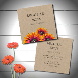Tarjeta De Visita Cuadrada Boho Daisies Rustic Botanner Event Planner