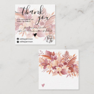 Tarjeta De Visita Cuadrada Boho floral acuarela giratoria orden gracias