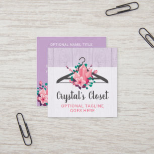 Tarjeta De Visita Cuadrada Boho Floral Clothes Hanger Closet Fashion Boutique