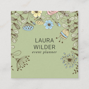 Tarjeta De Visita Cuadrada Boho Floral Event Planner