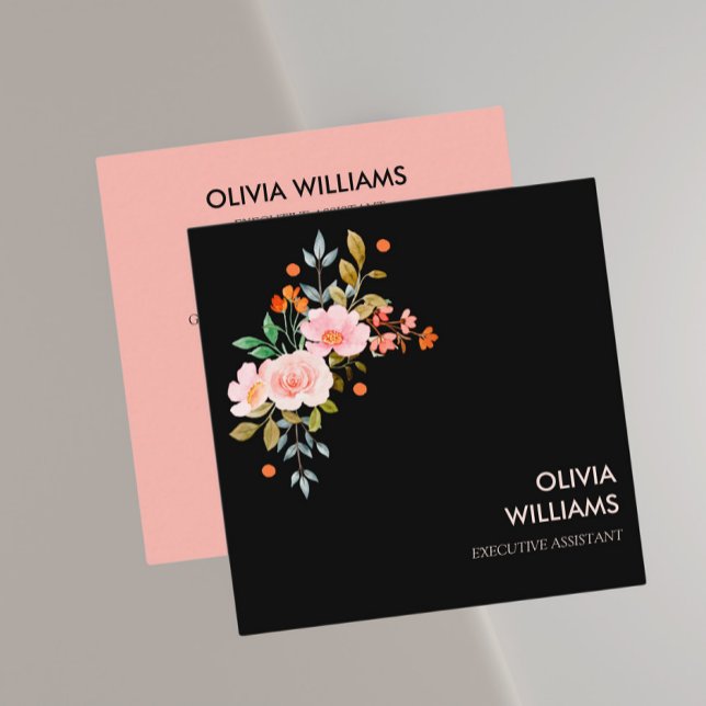 Tarjeta De Visita Cuadrada Boho Floral FLOWERS Square Business Card (Subido por el creador)