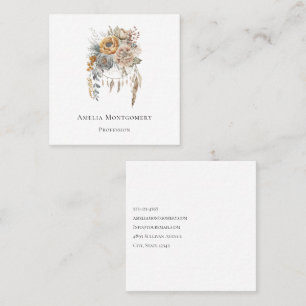 Tarjeta De Visita Cuadrada Boho Flower Bouquet y Dreamcatcher