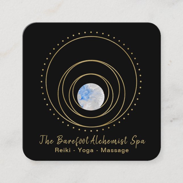 Tarjeta De Visita Cuadrada *~* Boho Geometría sagrada de oro Luna Lunar (Anverso)