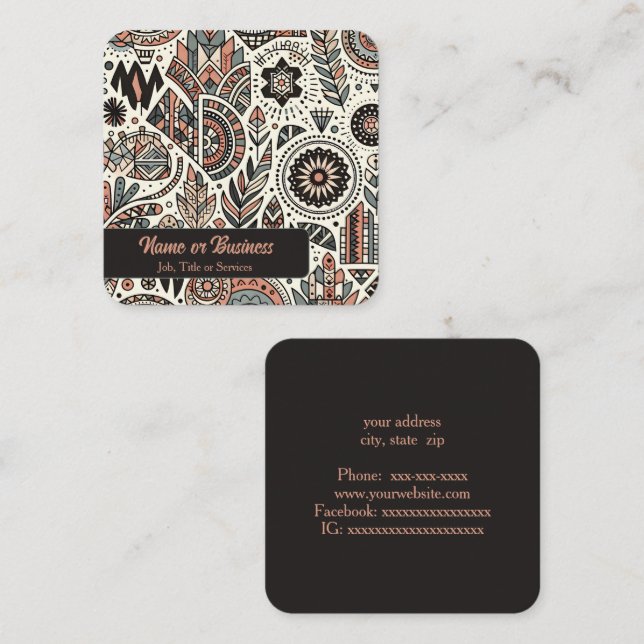 Tarjeta De Visita Cuadrada Boho geométrico (Anverso / Reverso)