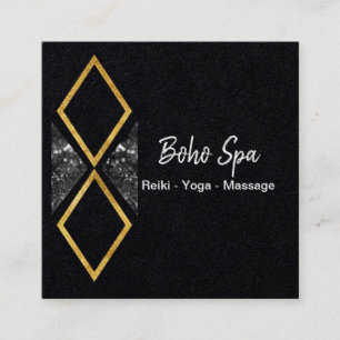 Tarjeta De Visita Cuadrada Boho geométrico dorado y brillante