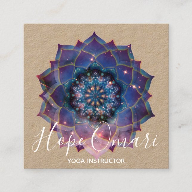 Tarjeta De Visita Cuadrada Boho Nebula Bloom | Diseño de Mandala (Anverso)