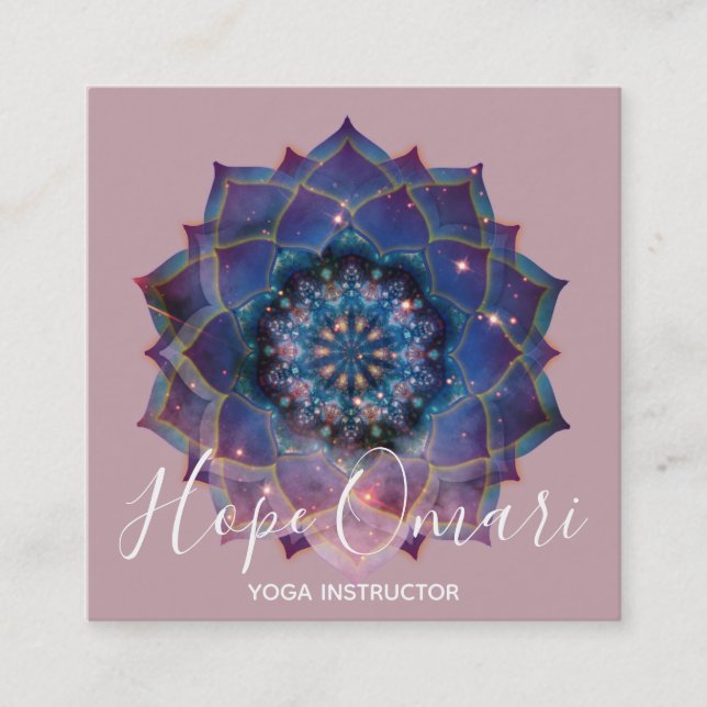 Tarjeta De Visita Cuadrada Boho Nebula Bloom | Diseño de Mandala (Anverso)