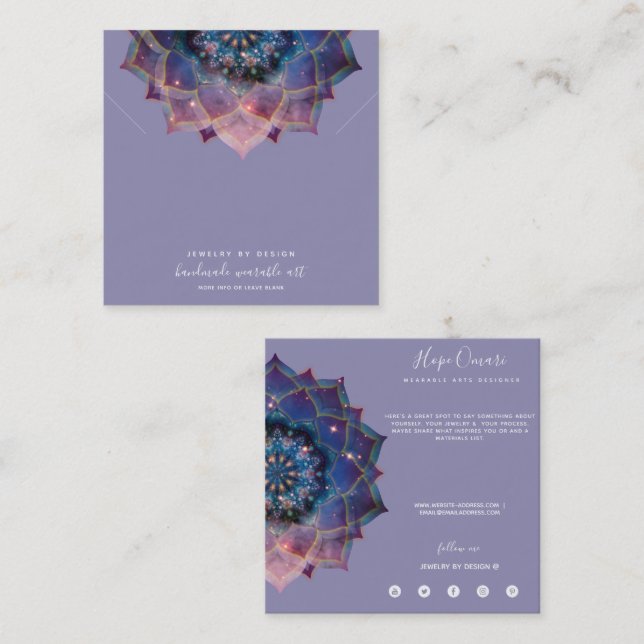 Tarjeta De Visita Cuadrada Boho Nebula Bloom | Diseño de Mandala (Anverso / Reverso)