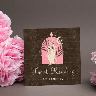 Tarjeta De Visita Cuadrada Boho Pink Serpiente Sanadora Mano Celestial Tarot 