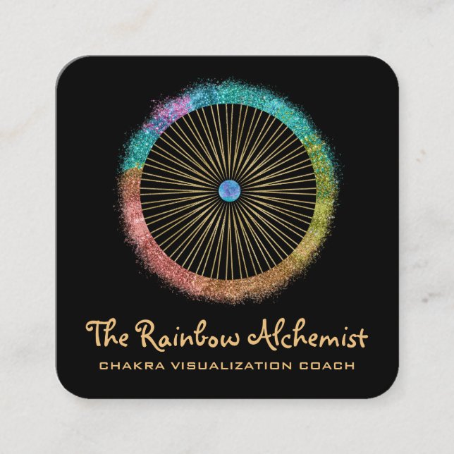 Tarjeta De Visita Cuadrada *~* Boho Purpurina Chakra de Geometría Sagrada de  (Anverso)