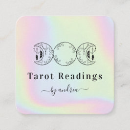 Tarjeta De Visita Cuadrada Boho Triple Moon Feather Holographic Energy Healer