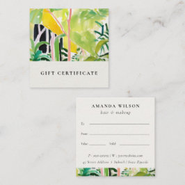 Tarjeta De Visita Cuadrada Boho Tropical Foliage Botanical Gift Certificate