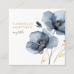 Tarjeta De Visita Cuadrada Boho Watercolor Flor azul oscuro Floral silvestre
