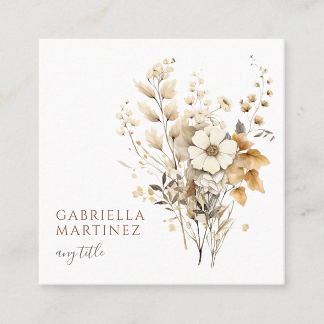 Tarjeta De Visita Cuadrada Boho Watercolor Floral (Anverso)