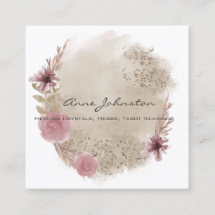Tarjeta De Visita Cuadrada Boho Watercolor Floral Square Business Card