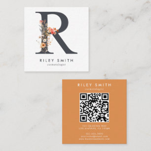 Tarjeta De Visita Cuadrada Boho Wildflower Código R QR inicial