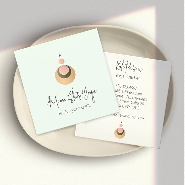 Tarjeta De Visita Cuadrada Boho Yoga Energy Healer Celestial (Subido por el creador)