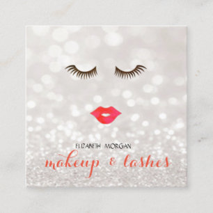 Tarjeta De Visita Cuadrada Bokeh Brillante Moderno, Labios, Pestañas, Maquill