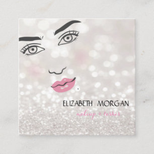 Tarjeta De Visita Cuadrada Bokeh Brillante Moderno, Rostro de Niña, Maquillaj