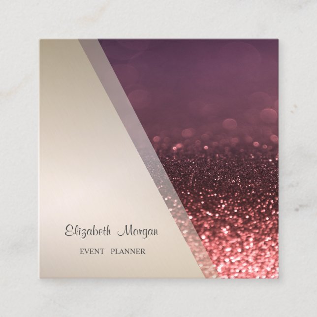 Tarjeta De Visita Cuadrada Bokeh, un Purpurina geométrico profesional moderno (Anverso)