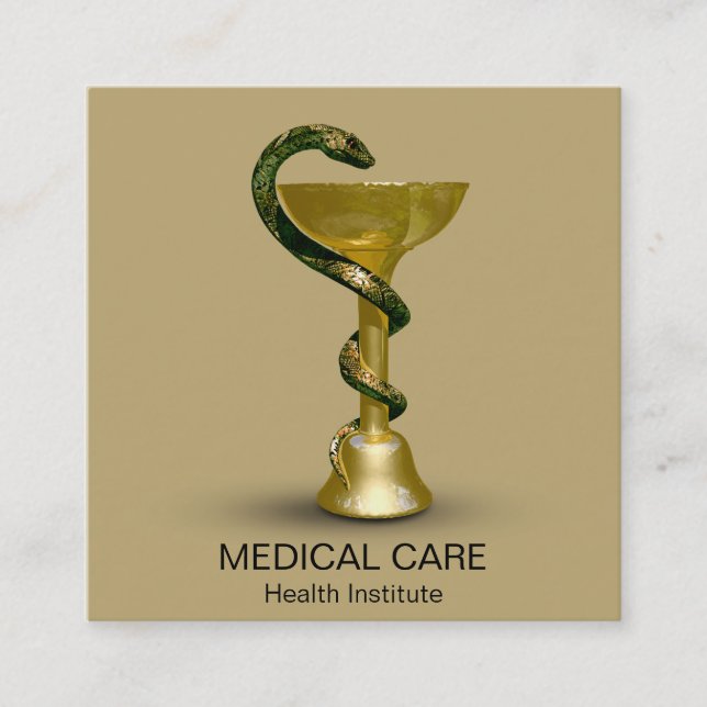 Tarjeta De Visita Cuadrada Bola de serpiente pekinesa Hygieia Médico Gold Cad (Anverso)