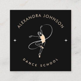 Tarjeta De Visita Cuadrada Bonito Ballerina Dance School Studio Black & White