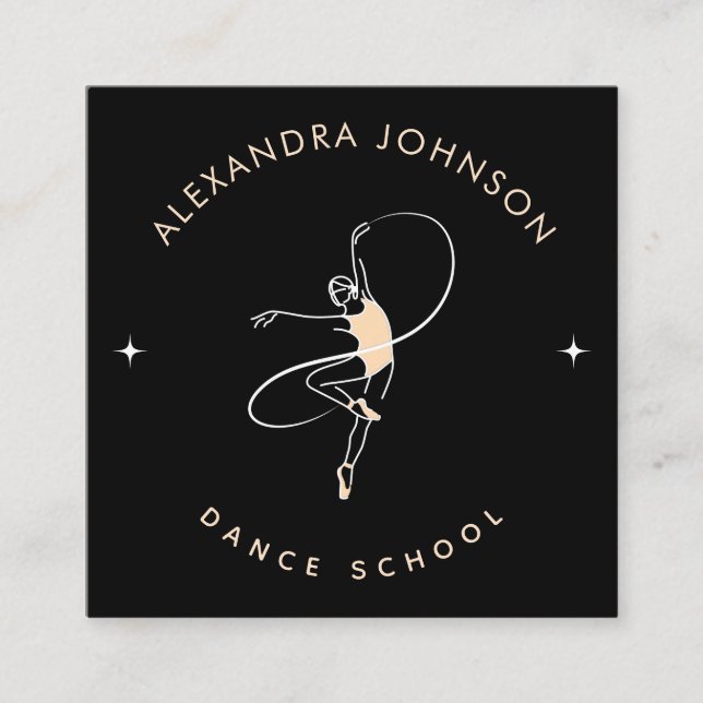 Tarjeta De Visita Cuadrada Bonito Ballerina Dance School Studio Black & White (Anverso)