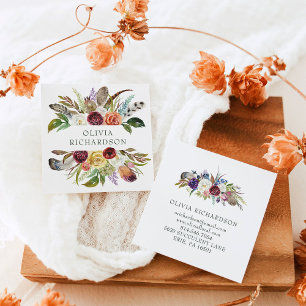 Tarjeta De Visita Cuadrada Bonito Boho Flowers Acuarela