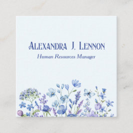 Tarjeta De Visita Cuadrada Bonito jardín de flores silvestres azul y de lavan
