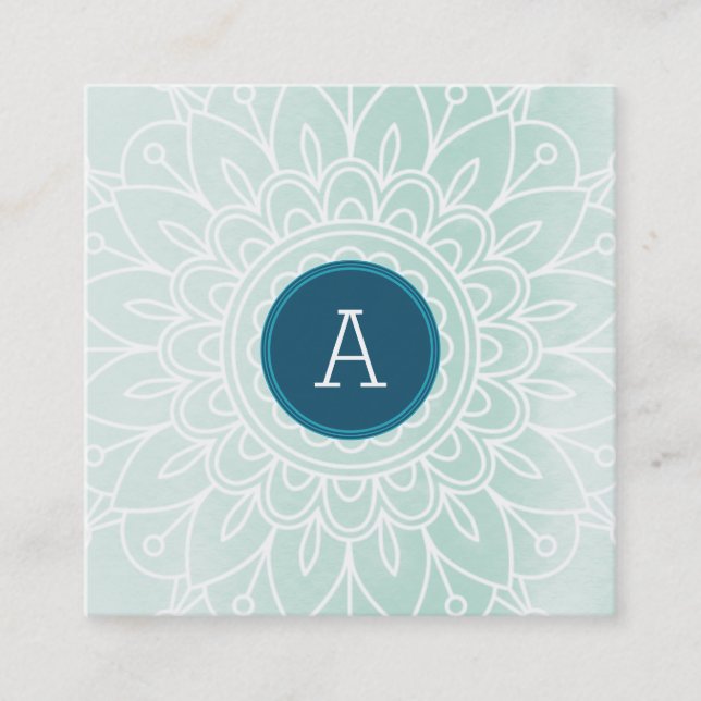 Tarjeta De Visita Cuadrada BONITO MONOGRAM moderna boho mandala patrón menta (Anverso)
