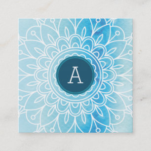 Tarjeta De Visita Cuadrada BONITO MONOGRAM moderno boho mandala patrón aqua