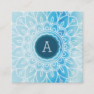 Tarjeta De Visita Cuadrada BONITO MONOGRAM moderno boho mandala patrón aqua