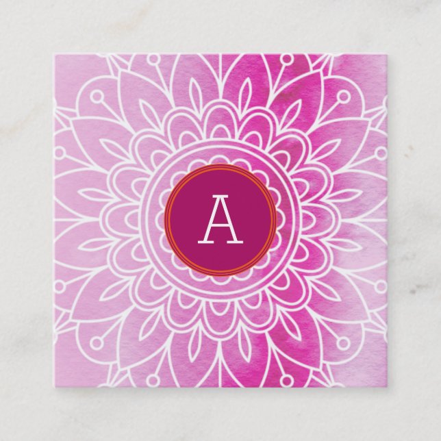Tarjeta De Visita Cuadrada BONITO MONOGRAM moderno boho mandala patrón rosa (Anverso)