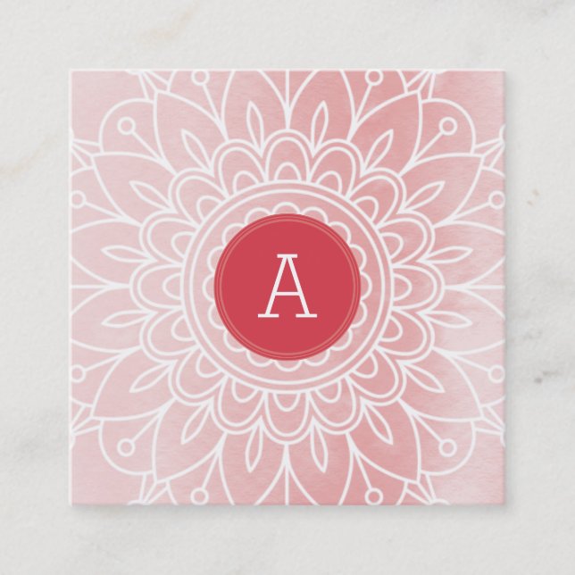 Tarjeta De Visita Cuadrada BONITO MONOGRAM moderno boho mandala patrón rosa (Anverso)