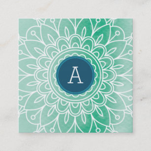 Tarjeta De Visita Cuadrada BONITO MONOGRAM moderno boho mandala patrón verde