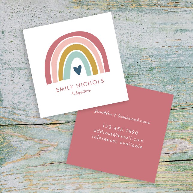 Tarjeta De Visita Cuadrada Bonito Naranja Rosa Mustard Boho Babysitter (Subido por el creador)