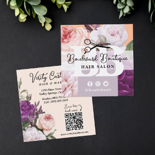 Tarjeta De Visita Cuadrada Bonito Peach Floral Hair Salon Estilista Código QR