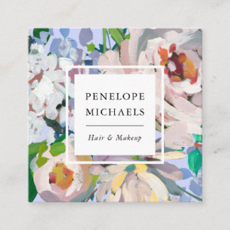 Tarjeta De Visita Cuadrada Bonito Periwinkle Blue con acuarela floral
