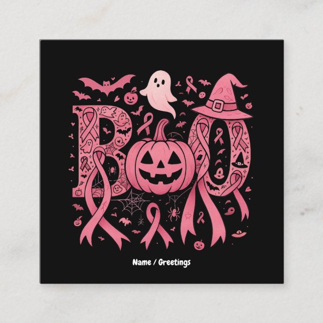 Tarjeta De Visita Cuadrada Boo Halloween Sensibilización sobre el cáncer de m (Anverso)
