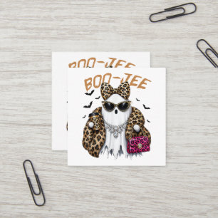 Tarjeta De Visita Cuadrada Boo-JEE Fantasma Leopardo Coqueta Halloween
