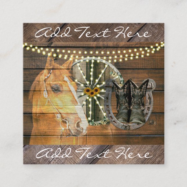 Tarjeta De Visita Cuadrada Boots Cowboy Cowboy de carreta de caballo occident (Anverso)