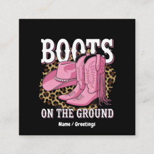 Tarjeta De Visita Cuadrada Boots en el suelo de la línea de las vacas occiden
